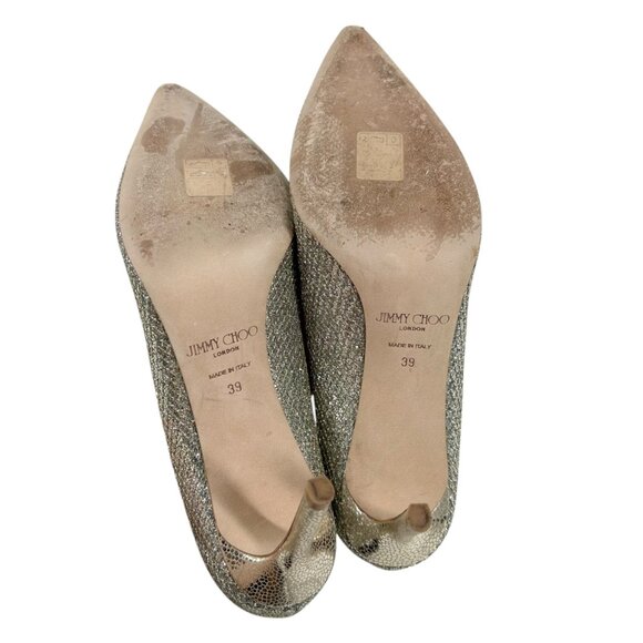 Jimmy Choo Romy 85 Champagne Glitter Pointed Toe Heels - Picture 9 of 11